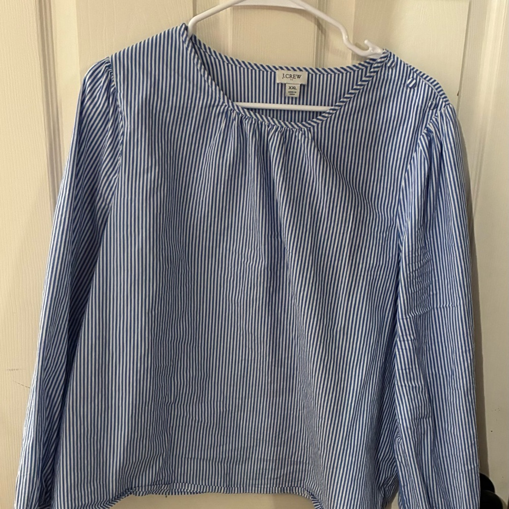 J. Crew Blue and White Pinstripe Top